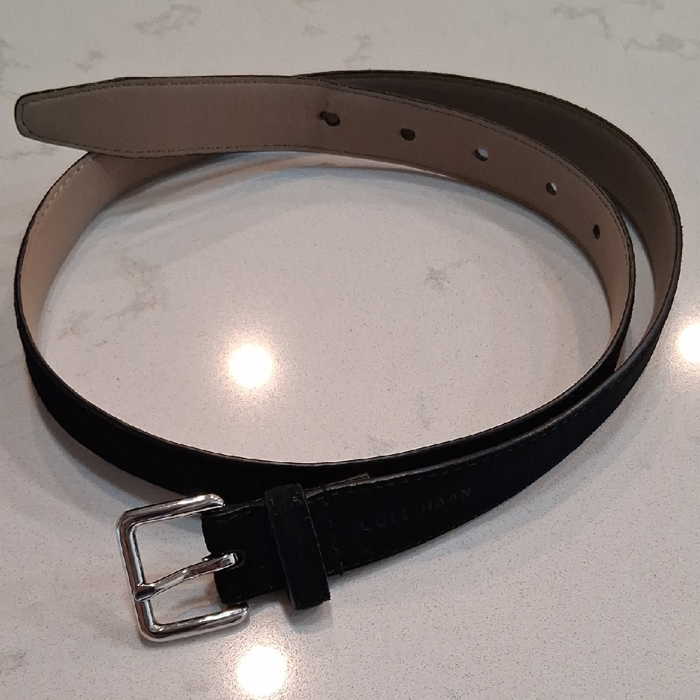 Cole Haan Black Leather Belt with Silver Buckle